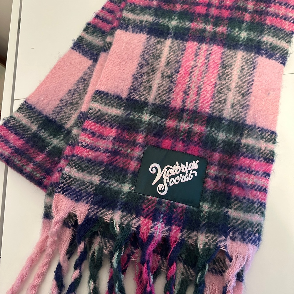 Victoria’s Secret cozy winter scarf pink, blue and green. Beautiful condition.